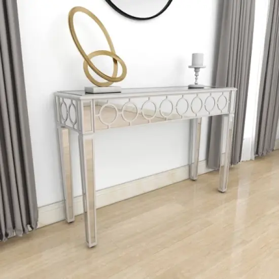 Glam Mirror and Wood Patterned Console Table Silver - Olivia & May image {20}