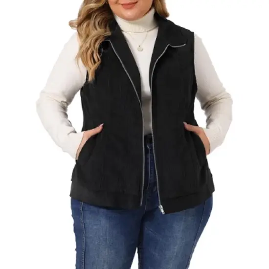 Agnes Orinda Women's Plus Size Corduroy Zipper Side Pocket Casual Sleeveless Fleece Vests image {6}
