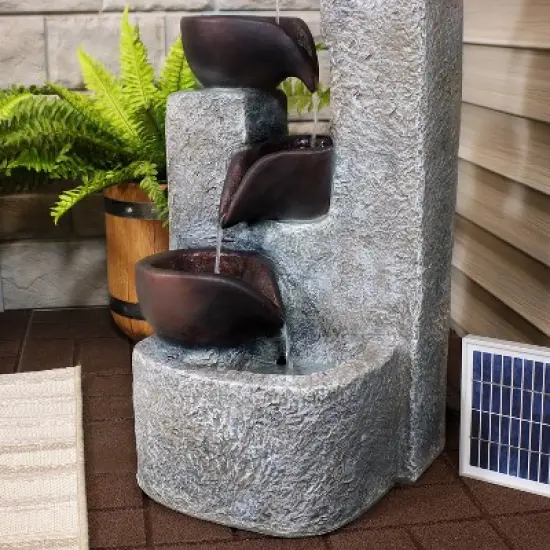 Sunnydaze Outdoor Polyresin Solar Powered Aged Tiered Vessels Water Fountain with Battery Backup - 29" image {5}