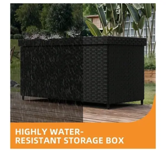 230 Gallon Rattan Wicker Deck Box Outdoor Storage Container Waterproof Garden Box image {3}