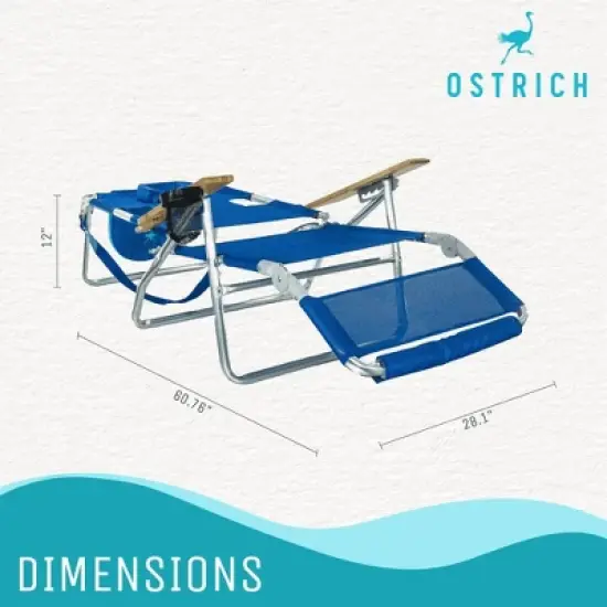 Ostrich 3 N 1 Lightweight Aluminum Frame 5 Position Reclining Beach Chair, Blue image {2}