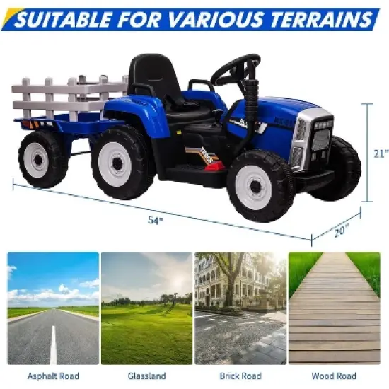 12V Ride on Tractor with Trailer & Remote Control,Speed Up to 5mph, Toddler Electric Vehicle Car with LED Headlights image {5}