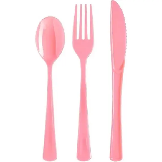 Exquisite Solid Color Plastic Utensil Cutlery Set Forks Spoons Knives- 150 Pack image {12}