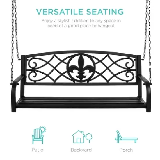 Best Choice Products 2-Person Metal Outdoor Porch Swing, Hanging Patio Bench w/ Weather-Resistant Steel image {5}
