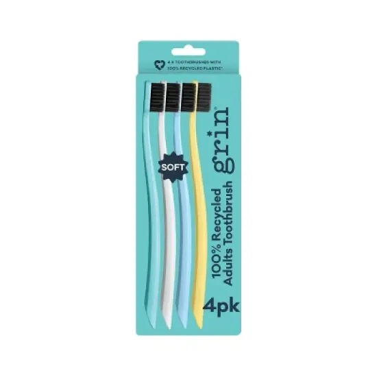 Grin Charcoal-Infused 100% Recycled Toothbrushes for Sensitive Teeth and Gums - Soft - Summer Beach - 4ct image {1}