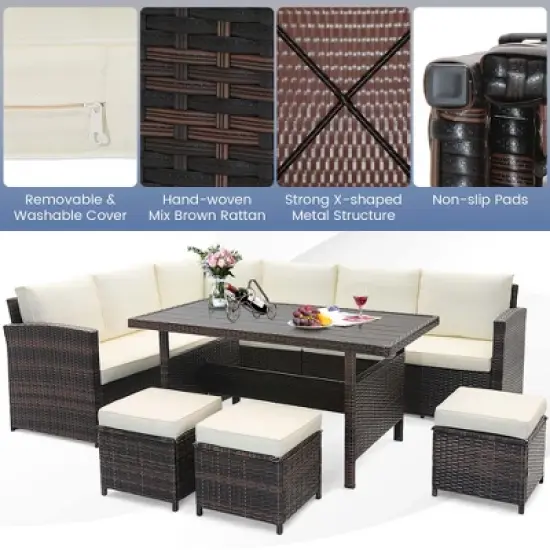 Costway 7 PCS Patio Furniture Set Rattan Sectional Conversation Sofa Coffee Table Porch image {5}
