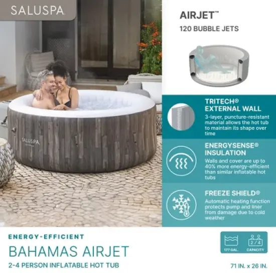 Bestway SaluSpa Bahamas 2-4 Person Inflatable Hot Tub, Round Energy-Efficient Portable Spa with 120 AirJets, 71" x 26" image {2}