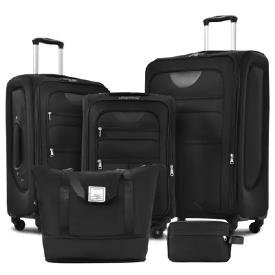 FONTOI 20"&24"&28" Luggage Sets 3 Pieces, Softside Expandable Luggages with Duffel Bag, Spinner Travel luggage Sets, Black, 12.2"*18.9"*30" image {5}