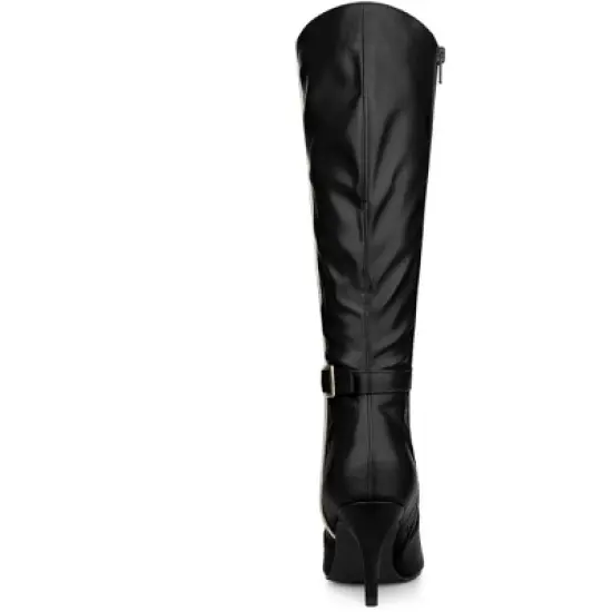 Allegra K Women's Pointy Toe Buckle Decor Side Zip Stiletto Heel Knee High Boots image {3}