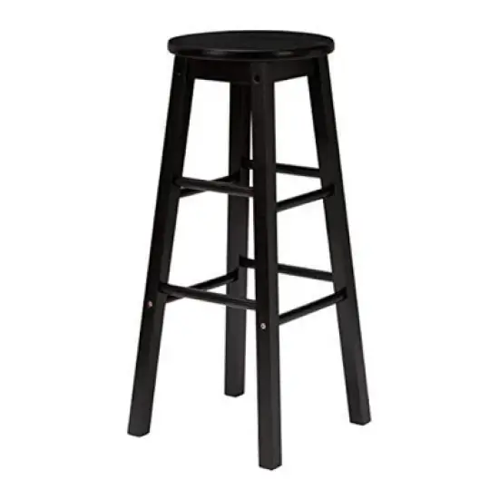 PJ Wood Classic Round-Seat 24" Tall Kitchen Counter Stools for Homes, Dining Spaces, and Bars with Backless Seats, Square Legs, Black (6 Pack) image {2}