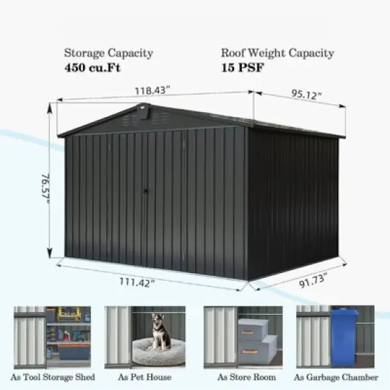 Syemin Deck Boxes Durable, Horizontal Compact Storage Shed for Garden, Backyard, Patio, Closet Deck Box, Black, 118.43"*95.12"*76.57" image {4}