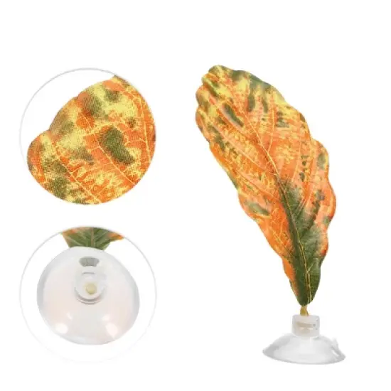 Unique Bargains Betta Fish Leaf Pad Hammock Plants for Fish Tank Green Red 4.13"x2.36" image {2}