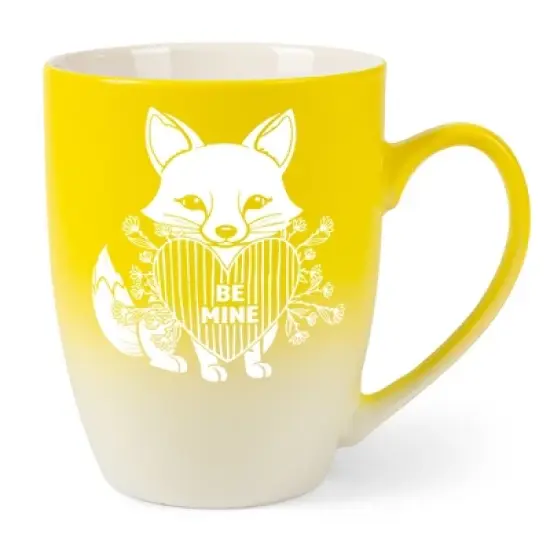 Elanze Designs Romantic Valentines Coffee Cup Mug 12 Ounce Ceramic With Ombre Gradient Be Mine Floral Fox Yellow and White image {5}