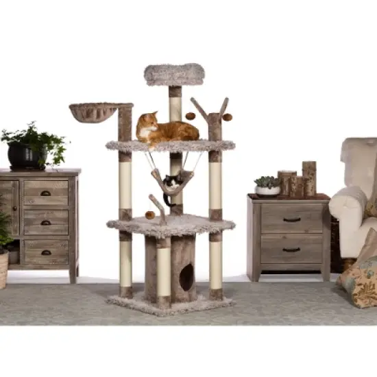 Prevue Pet Products Kitty Power Paws Plush Siberian Mountain in Frost Tan 7313 image {1}