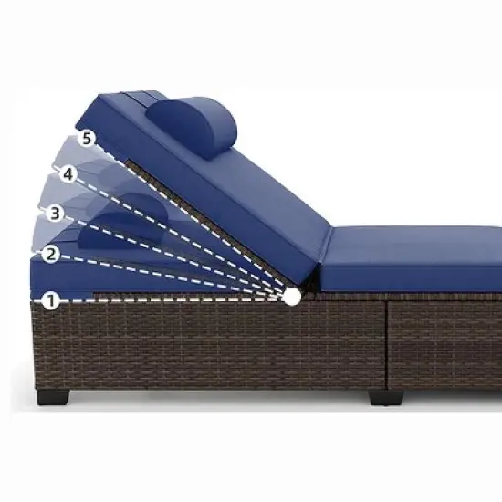 Lounge Chair Outdoor, PE Rattan Wicker Pool Lounge Chairs Set of 2 with Adjustable Backrest, Cushion, Cup Holder, for Poolside, Deck, Gray-Beige image {2}