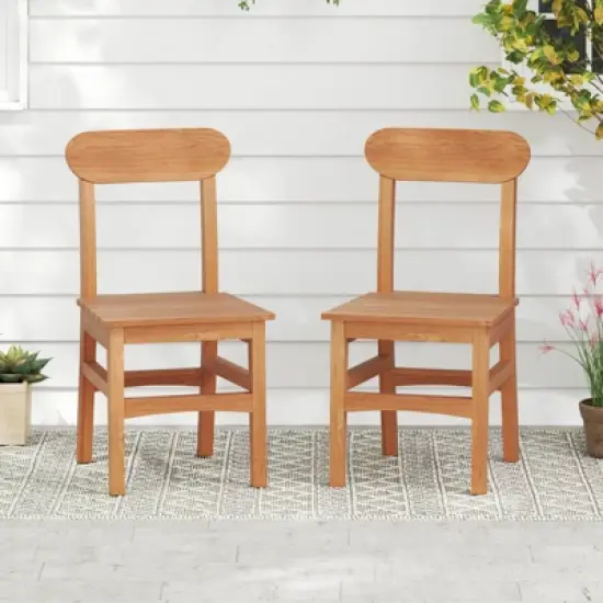Costway 1/2 PCS Patio Teak Wood Chair  Wooden Armless Dining Chair with Slatted Seat image {1}