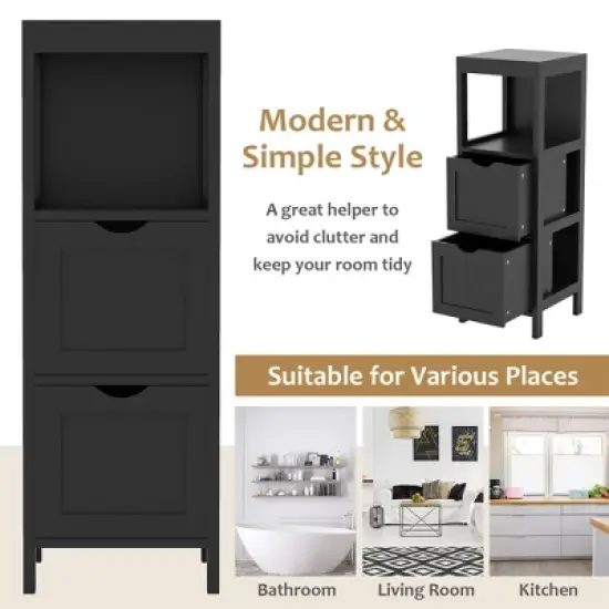 Costway Bathroom Floor Cabinet Freestanding Side Storage Organizer with 2 Removable Drawers Brown/Grey/Black image {9}