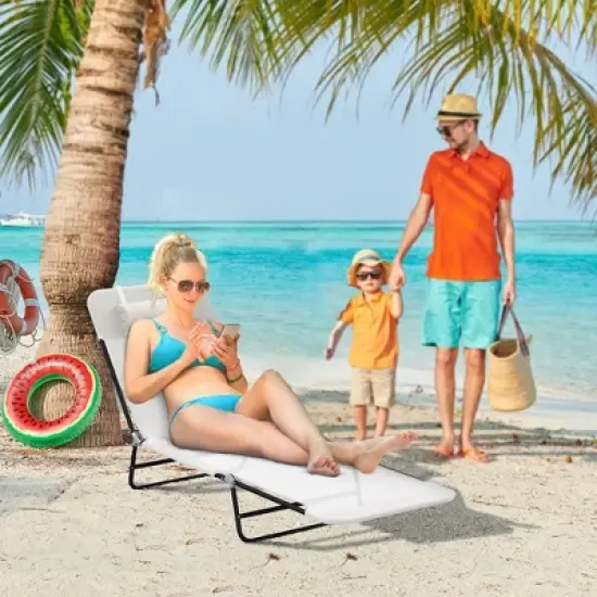 TIRAMISUBEST Folding Chaise Lounge Chair with Adjustable Reclining Back, Breathable Mesh Seat & Headrest for Pool, Beach, Yard, Patio image {2}