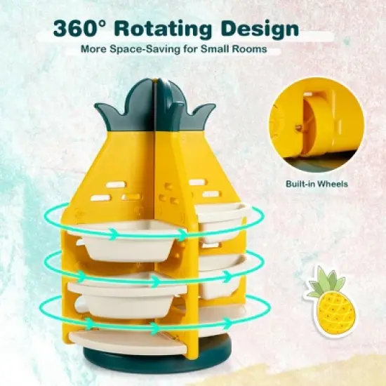 Costway Kids Toy Storage Organizer 360&deg; Revolving Pineapple Shelf w/Plastic Bins image {4}