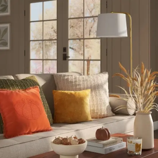 Embroidered Pumpkin with Frayed Edges Square Throw Pillow Rust - Threshold&trade; image {1}
