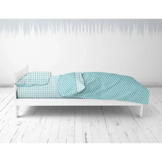Bacati - Houndstooth/Herringbone Aqua Unisex Muslin 4 pc Toddler Bedding Set image {4}
