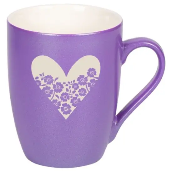 Elanze Designs Heart and Flowers 10 Ounce Ceramic Laser-Etched Engraved Drinkware Mug, Metallic Passion Purple image {5}