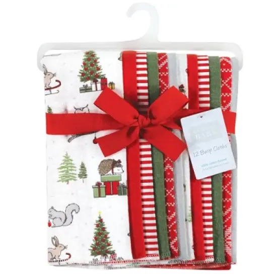 Hudson Baby Unisex Baby Cotton Flannel Burp Cloths Bundle, Christmas Forest, One Size image {1}