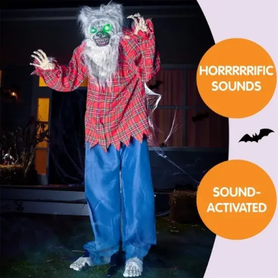 Joyfy 63'' Halloween Standing Werewolf Outdoor Decoration, Life Size Animated Ghost with LED Eyes and Sound Haunted House Props for Lawn Yard Patio image {3}