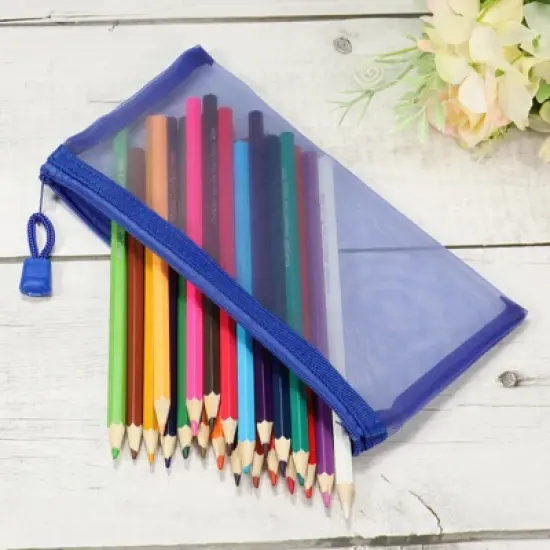 Unique Bargains Travel Office Nylon Mesh Zipper Pencil Case Storage Pockets 6 Pcs image {4}