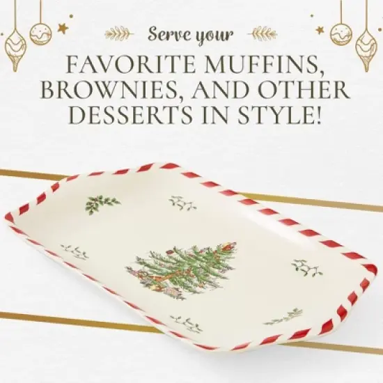 Spode Christmas Tree Peppermint Dessert Tray (12" x 7.25") - Festive Porcelain Serving Tray for Appetizers, Charcuterie, Snacks, Desserts image {4}
