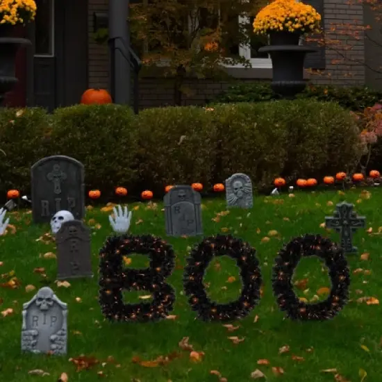 Northlight Lighted Letter "Boo" Outdoor Halloween Sign - 18" - Orange Lights image {1}
