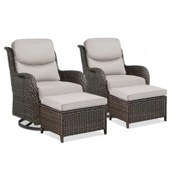 Belord 4 Piece Patio Furniture Set with Swivel Chairs and Ottomans, High Back Deep Seat Cushioned Wicker Swivel Patio Chairs Set of 2 with Ottoman image {3}