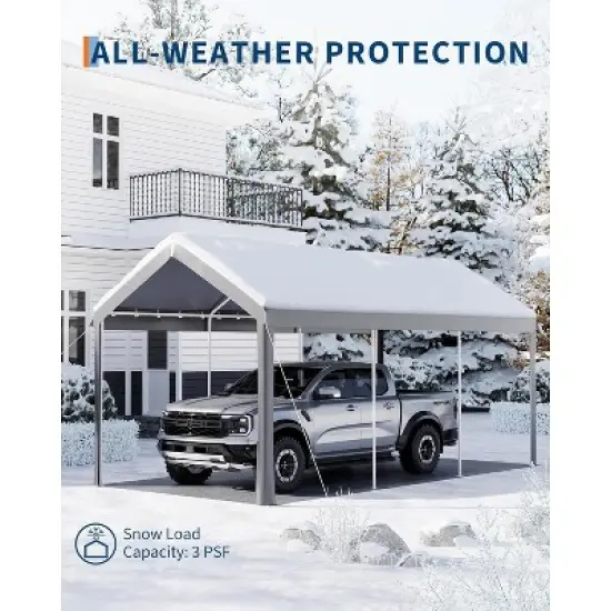 10x20FT Extra Wide Heavy-Duty Portable Carport with 8 Legs, Durable Garage Shed Tent for Cars, Trucks, SUVs, All-Weather Canopy Cover image {4}