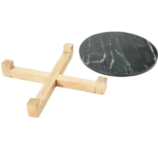 Storied Home Marble Serving Board with Mango Wood Stand, Black & Natural image {4}