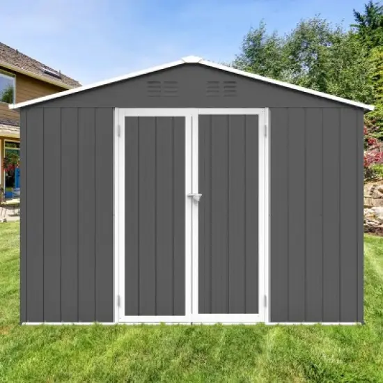 6x8ft Metal Garden Shed with Window & Hinged Door, Outdoor Storage Shed with Lock,  Weatherproof - Coolbibila image {2}