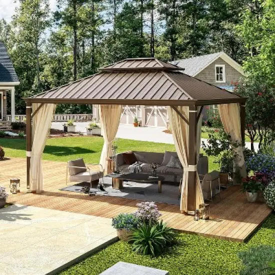 EROMMY Gazebo 12&rsquo;x14&rsquo;W/Steel Double Roof Hardtop Gazebo image {4}