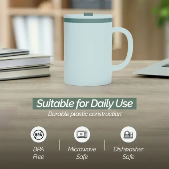 Copco Iconic 16oz Double Wall Insulated Desk Mug with Lid & Handle, Set of 2, BPA-Free Reusable Plastic, Spill-Proof - (Grey) image {5}