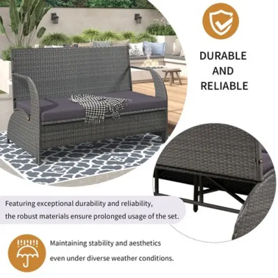 DOMETOUR Versatile Outdoor Loveseat That Converts To Four Seats And A Table, Suitable For Gardens And Lawns image {2}