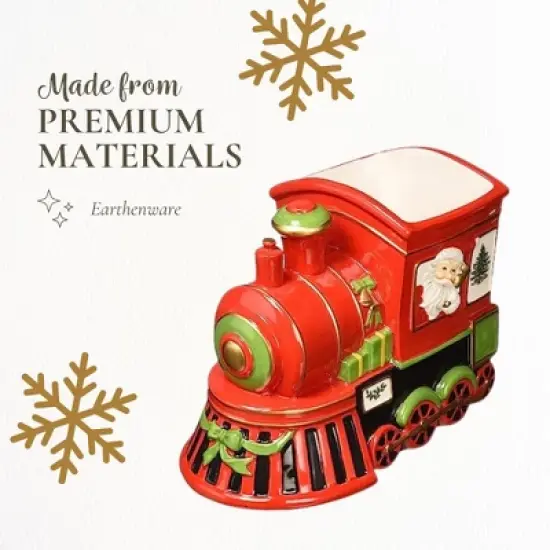 Spode Christmas Tree Train Engine, 9.75 Inch Figural Train Engine Dish - Fine Earthenware Christmas Candy Bowl - Collectible Holiday Tableware image {3}