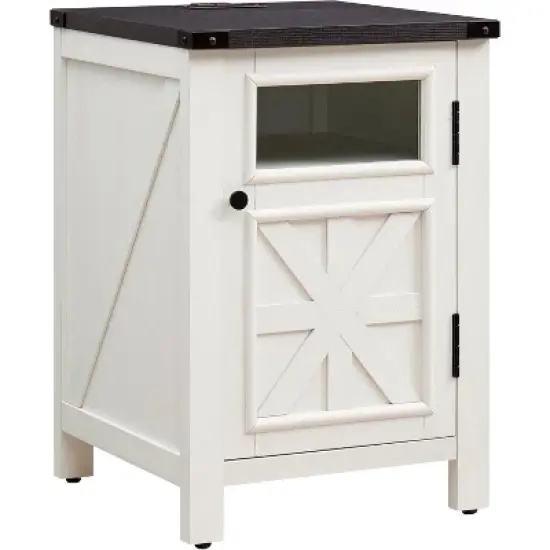 Nightstand with Charging Station, 18" Farmhouse Night Stand with Adjustable Shelf, Wooden Rustic End Table Side Table image {7}