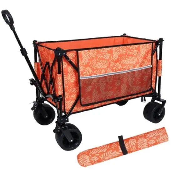 CAVINAS Heavy-Duty Folding Wagon Cart with Bonus Picnic Mat,Shopping Cart with Side Pocket,Wagon for Camping,Shopping image {7}