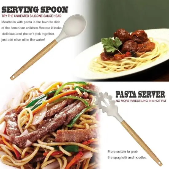 Itopfox Kitchen Utensils Set - 35-Piece Cooking Tools with Silicone Heads & Wooden Handles, Includes Spatula, Spoon, Grater for Nonstick Cookware image {4}