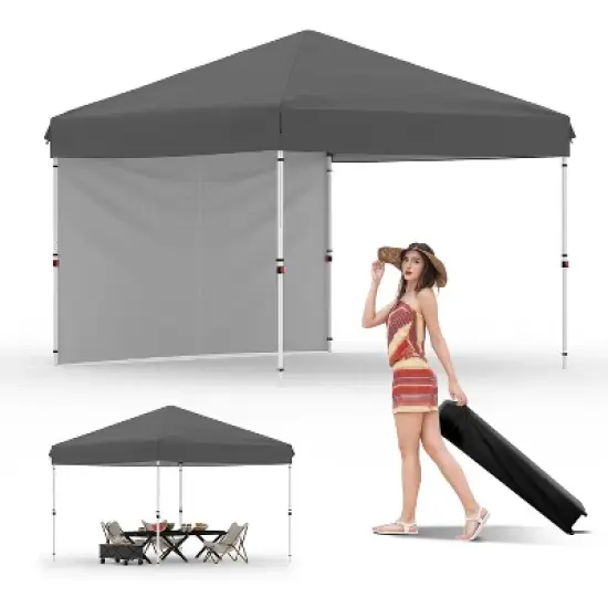 10'x10' Instant Setup Canopy Tent, Portable Outdoor Shelter with Removable Sidewall, Includes Stakes & Ropes, for Parties, Events, Camping image {10}