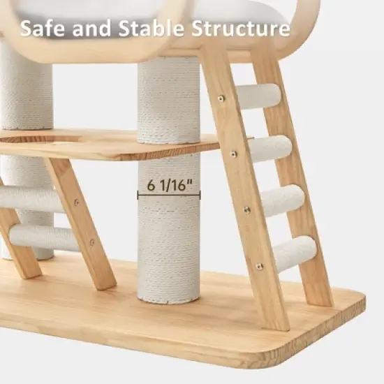 Modern Wooden Cat Tower,Beige,43.3" W &times; 23.62" D &times; 76.38" H image {4}