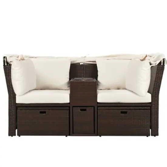 Convertible Outdoor Patio Daybed Loveseat Sofa Set with Retractable Canopy and Central Console image {12}