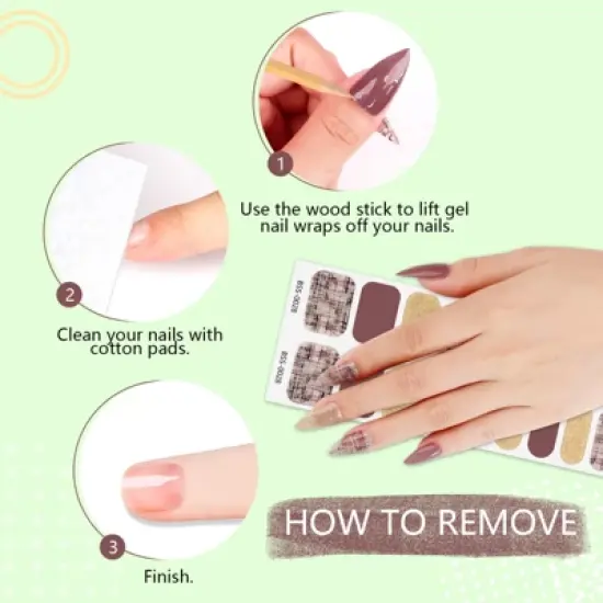 Saviland Women's 20PCS 10 Sizes Semi-Cured Gel Nail Strips Kit - Pink Gold Glitter Design with Tools. image {5}