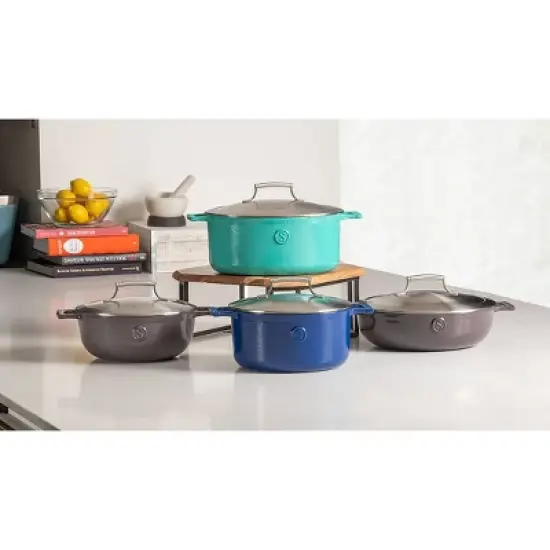 Saveur Selects Voyage Series 4.5qt Enameled Cast Iron Braiser with Stainless Steel Lid image {5}