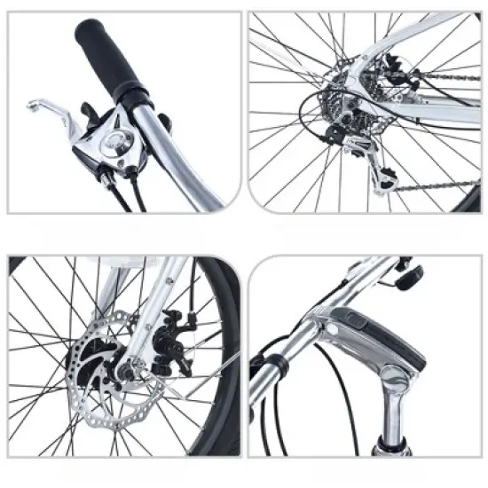 DSVIMOY Bicycles, 26 Inch Freestyle Bike for Men Women Boys and Girls, 7 Speed Cargo Bike, Silver, 65"*27.56"*42.13" image {3}