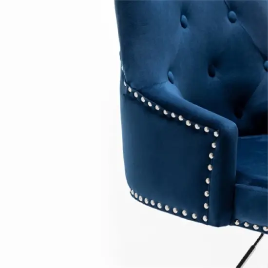 Better Home Products Monroe Velvet Tufted Adjustable Swivel Bar Stool Set Blue image {8}