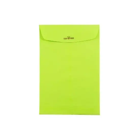 JAM Paper 6 x 9 Open End Catalog Colored Envelopes with Clasp Closure Ultra Lime Green 10/Pack image {1}